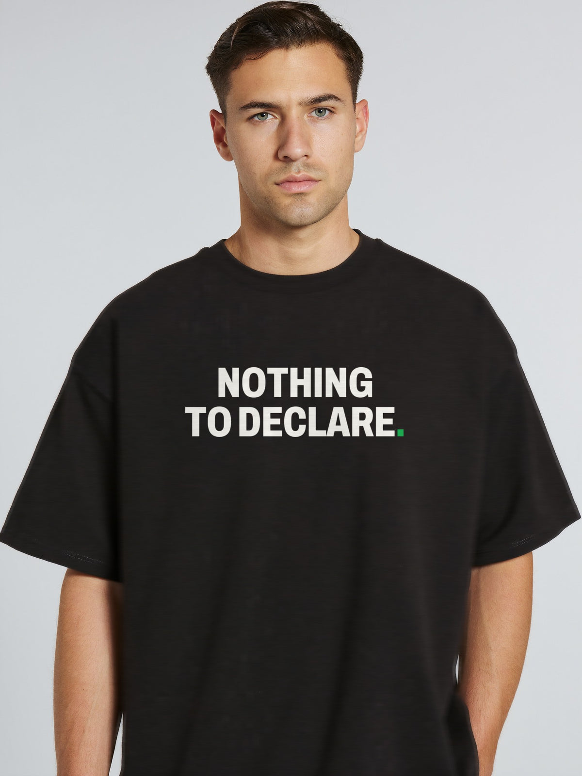 NOTHING TO DECLARE. — Tee Black, on model