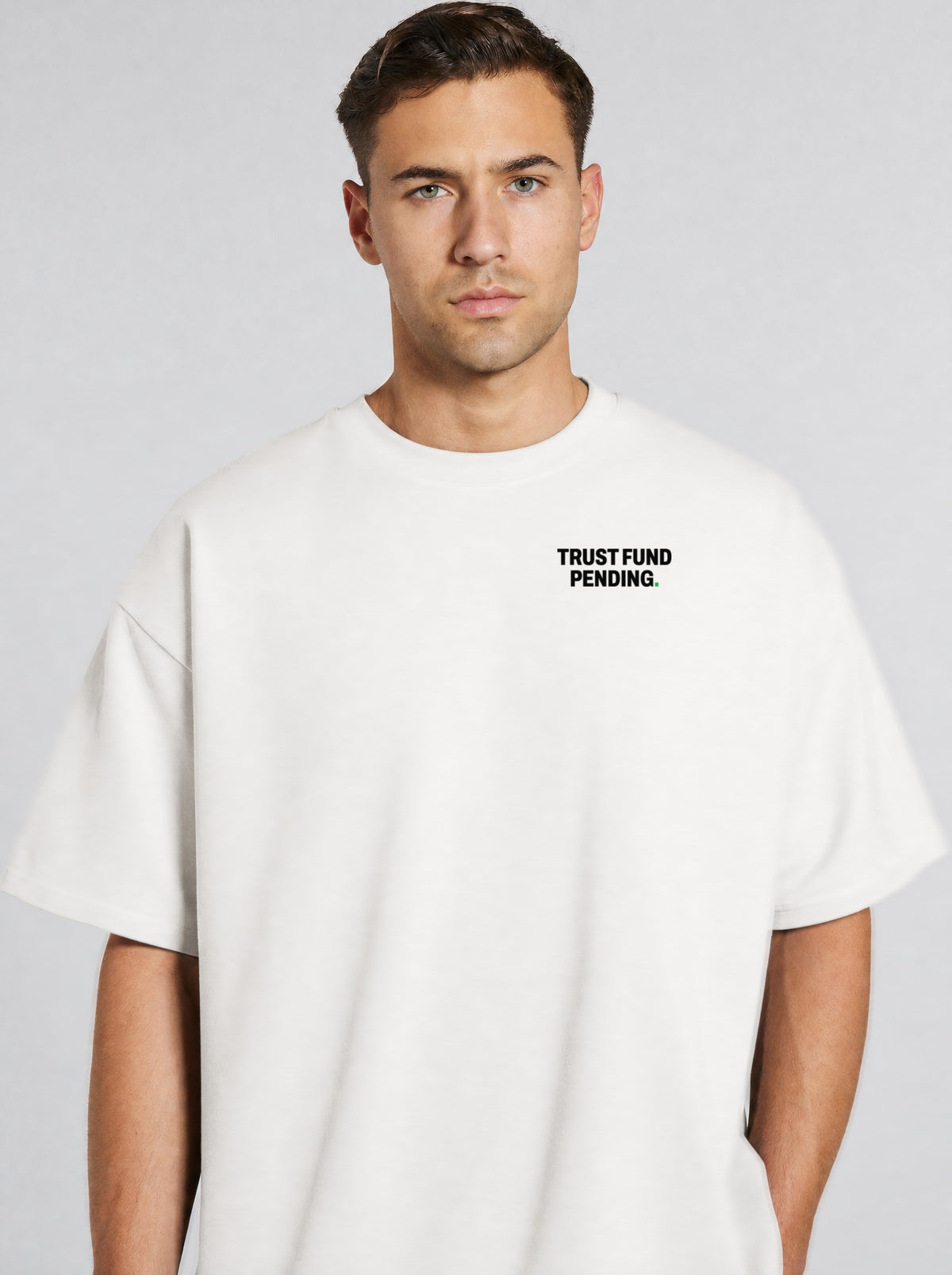 TRUST FUND PENDING. — Tee White, on model